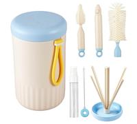 Cpolebev Kit de Limpieza para Biberones de Viaje, Cepillo de Silicona y Escurridor Plegable, Ideal para Exteriores, Color