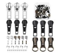 Cpolebev Kit de Reparación de Cremalleras, Kit Deslizante Reemplazo de 5 Cremalleras, Inferior Cabezal Cremallera para Tirar Cremalleras y Superior para Fijar la Cremallera