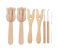Cpolebev Kit PortáTil de Tenedor y Aguja para Tejer, Lucet Tenedor de Ganchillo, 8 Piezas de Tenedor de Tejer de Madera Juego de Agujas de Ojo Grande