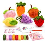 Cpolebev Kits Completos de Ganchillo para Principiantes, Kit de Ganchillo de Frutas DIY de 6 Piezas con Marcadores de Tejido, Bola de Hilo FáCil, Instrucciones