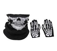 Cpolebev La MáScara de Halloween MáScara de Barbilla de Calavera Aterradora Guantes de Esqueleto Fantasma para Actuaciones, Fiestas, Disfraces, Festivales (3 Piezas/Juego)