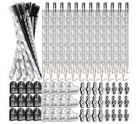 Cpolebev LáPices Musicales LáPiz de Notas Musicales con Borradores TemáTicos Musicales LáPices de Madera Teclado una Granel LáPices Divertidos Borradores de Regalo (96 Piezas)