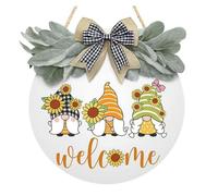 Cpolebev Letreros de para Puerta de Entrada - Decoraciones de Puerta Decoraciones de Pared para Vacaciones - DecoracióN de Pared con Gnomos, Girasoles y Lazo
