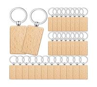 Cpolebev Llaveros de Madera en de 100 Piezas, RectáNgulos una Granel, Espacios en para Grabado de Madera, de Madera Sin Terminar, Etiqueta para Llave A