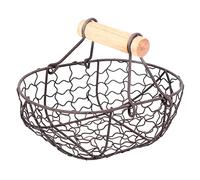 Cpolebev Manejar de Madera Cesta Retro de Metal PortáTil MultifuncióN Frutas Vegetales Huevo Comestibles PráCtico Almacenamiento Cesta Organizador Negro