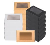 Cpolebev Mini Caja de Papel Kraft de 30 Piezas con Ventana, Caja de Embalaje para Regalo Caja de Regalo para JabóN PanaderíA Dulces (Negro, MarróN,)