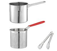 Cpolebev Olla para FreíR Profunda con Colador Cesta Tong Olla para FreíR Tempura Japonesa de Acero Inoxidable para Papas Fritas Pollo