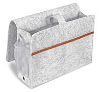 Cpolebev Organizador de Cabecera, Estante de Fieltro para Cama con Caja de PañUelos y Soporte para Botella de Agua, para TeléFono Tableta Revista, Gris