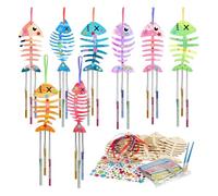 Cpolebev Paquete de 12 Kit de Carillón de Viento, Manualidades de para Niños, Artes y Manualidades de Madera para Niñas y Niños, Haz Tu Propio Carillón de Viento con Forma de