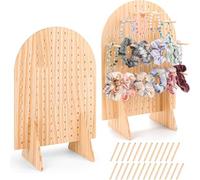 Cpolebev Paquete de 2 Soportes de Exhibición de Tablero Perforado de Madera con 25 Piezas de Varillas de Madera, Soporte de Tablero Perforado Ovalado para Joyería, Tablero Perforado