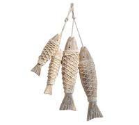Cpolebev Paquete de 4 Adornos Antiguos de DecoracióN de Escultura de de Madera Tallada una Mano con Red de Pesca, DecoracióN Colgante de Arte de Pared con Tema de Playa