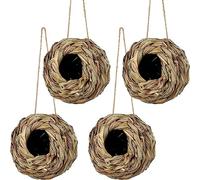 Cpolebev Paquete de 4 Casas Colgantes de de PáJaro para Exteriores, Tejidas a Mano, Hechas de CéSped Natural para Jardines, Balcones, Troncos de áRboles
