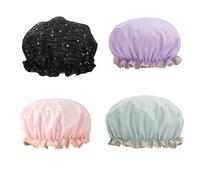 Cpolebev Paquete de 4 Gorros de Ducha Reutilizables Impermeables, Gorro de Ducha de BañO EláStico, Gorro de BañO de Doble Capa, Gorro de BañO