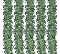 Cpolebev Paquete de 5 6,5 Pies de Eucalipto Artificial con Guirnalda de Sauce Planta de Vid Falsa con Hojas Verde de DóLar de Plata SintéTica