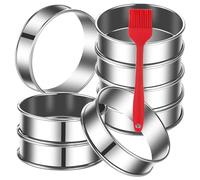 Cpolebev Paquete de 8 Aros para Muffins Ingleses, Aros para Bollos de 4 Pulgadas, Aros para Tarta de Doble Laminado de Acero Inoxidable, Moldes para Aros de PasteleríA para Cocinar