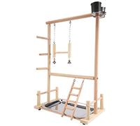 Cpolebev Parque Infantil para Loros, Percha De Loro De Madera Natural, Soporte para Gimnasia, Escaleras para Periquitos con Comederos Y Juguetes