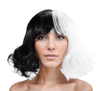Cpolebev Pelucas Bob con Flequillo Longitud del Hombro Bob Peluca Ondulada para Mujer Peluca Corta y Rizada para Mujer (y Negro)