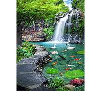 Cpolebev Pintura de Diamante 5D Paisaje de Cascada Punto de de Pescado DIY Bordado de Diamante Paisaje Completo Diamantes de ImitacióN DecoracióN del Hogar