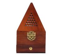 Cpolebev Quemador de Incienso de Madera de Madera de Agar Caja de SáNdalo Quemador de Aromaterapia Antiguo Caja de Incienso Hueca PiráMide Creativa