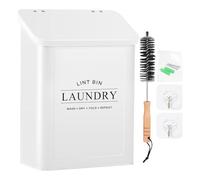 Cpolebev Recipiente MagnéTico para Pelusas para LavanderíA, Contenedor MetáLico con Tapa y Cepillo, Contenedor de Pelusas de Pared para Secadora, Color
