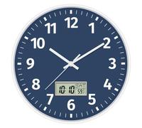 Cpolebev Reloj de Pared Digital con Hora, Día de la Semana y Temperatura, Silencioso, Funciona con Pilas, Redondo, Digital, Sin Tictac
