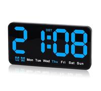Cpolebev Reloj de Pared Digital Grande, 9,5 Pulgadas, Reloj Despertador LED con Dígitos Grandes, Horario de Verano, para Sala de Estar, Dormitorios, Decoración de Aula, Azul
