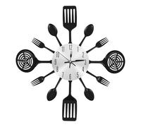 Cpolebev Relojes de Pared de Cocina Grandes de 16 Pulgadas con Cucharas y Tenedores, Reloj de Pared de Vajilla 3D, DecoracióN del Hogar (Negro)