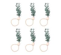 Cpolebev Servilleteros de Eucalipto de 6 Piezas Cuentas de Madera Hechas una Mano DecoracióN del Hogar Servilleteros de VegetacióN de ImitacióN para Bodas, Fiestas, Etc.
