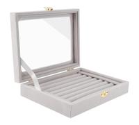 Cpolebev Sostenedor Bandeja Caja Organizador de la exhibicion de aretes Anillo devidrio de Terciopelo Estuche de Almacenamiento, Gris