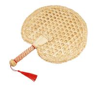 Cpolebev Tejidas a Mano Ventilador de Mano de Paja Tejida Ventilador de Mano Natural de Verano Antiguo Ventilador Tejido una Mano Ecológico Ventilador Redondo