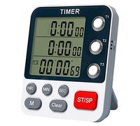 Cpolebev Temporizador de Cocina Doble Digital, Temporizador de Conteo Ascendente/Descendente de 3 Canales, Temporizador de CoccióN, Pantalla Grande, Alarma de Volumen Alto y Parpadeo