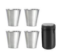 Cpolebev Vasos de Chupito de Acero Inoxidable, Juego de 4 Vasos, Vasos de Chupito de Metal, Apilables, Petaca PequeñA con Bolsa de para Exteriores