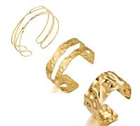 CPRNQY 3 pulseras para la parte superior del brazo, doradas, bisutería dorada, minimalista, en capas, elegantes, redondas, ajustables (dorado), M, sintético, No.