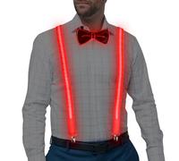 CPROSP 2 Piezas LED Pajarita para Hombre, Ajustables Rojo Tirantes Luminosos, 3 Modos Luminosos, para Festivales de Música, Fiestas de Disfraces de Halloween
