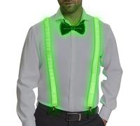 CPROSP 2 Piezas LED Pajarita para Hombre, Ajustables Verde Tirantes Luminosos, 3 Modos Luminosos, para Festivales de Música, Fiestas de Disfraces de Halloween