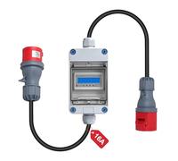 CPROSP Contador Eléctrico Trifásico Móvil 16A 400V, Contador Digital con Enchufe y Acoplamiento CEE, Cable de 3 m, para Caravana, Vehículos Eléctricos, Camping, IP65