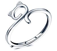 CPSLOVE Anillo de mujer niña, anillo de plata de ley 925, Anillos lindo gatito, circón con incrustaciones, anillo abierto, tamaño ajustable, anillo de bodas, Circunferencia de dedo adecuada:48,5-57mm