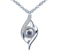 CPSLOVE Collar de plata 925 para mujer, Colgante piedra de vidrio negro con proyección de "Te amo" en 100 idiomas, regalo de cumpleaños de Navidad y de San Valentín