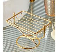 CPTCMYHM Jabonera Caja de jabón de baño, Caja de jabón, Drenaje Creativo, Estante de jabón de Inodoro, Personalidad de punzonado Gratis, Estilo de Lujo de luz Dorada tribuna