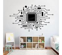 CPU IT - Adhesivo de pared digital con diseño de productor de música hacker gamer, tecnología informática, placa de circuito, vinilo decorativo para habitación, 56 x 35 cm