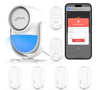 CPVAN Alarmas para Casa, 2.4GHz WiFi PIR Sensor de Movimiento de Alarma, Sistema Antirrobo Inalámbrico Puerta/Ventana para la Seguridad del Hogar con el Teléfono App de Alerta (Blanco 1+2+4)