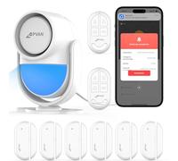 CPVAN Alarmas para Casa, 2.4GHz WiFi PIR Sensor de Movimiento de Alarma, Sistema Antirrobo Inalámbrico Puerta/Ventana para la Seguridad del Hogar con el Teléfono App de Alerta (Blanco 1+2+6)