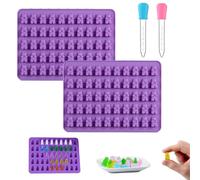 CPYJW 2 Pieza Moldes Silicona,DIY Molde De Caramelo Con 2 Cuentagotas Ositos De Goma Con 50 Caries Moldes De Silicona Antiadherentes Para Caramelos Gelatinas Y Chocolates Color Morado