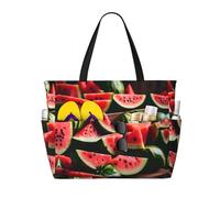 CPyuqw Bolsa de viaje de playa de gran capacidad con estampado de flores y pájaros, bolsa plegable con cremallera para vacaciones familiares, cruceros y camping, Fruta fresca de sandía, Talla única