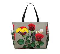 CPyuqw Bolsa de viaje de playa de gran capacidad con estampado de rosas rústicas, bolsa plegable con cremallera para vacaciones familiares, cruceros y camping, Flores de rosa roja 1, Talla única