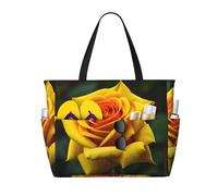CPyuqw Bolsa de viaje de playa de gran capacidad con impresión artística brillante, hermosa y colorida, bolsa plegable con cremallera para vacaciones familiares, cruceros y camping, Imagen de rosa
