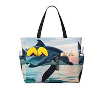 CPyuqw Bonita bolsa de viaje de playa de gran capacidad con estampado de delfines - Bolsa plegable con cremallera para vacaciones familiares, cruceros y camping, Lindo salto de delfín, Talla única