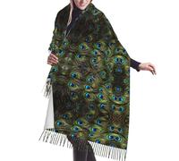 CPyuqw Bufanda con flecos con estampado de colores brillantes para mujer, cálida y ligera, perfecta para otoño e invierno, envoltura de pashmina de moda, Pavo real fresco, Talla única
