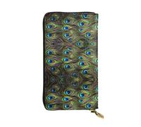 CPyuqw Cartera de piel con estampado de unicornios en rayas coloridas para mujeres y hombres, bolso de mano con tarjetero, bolsillo para monedas y compartimento para chequera, Pavo real fresco, Talla