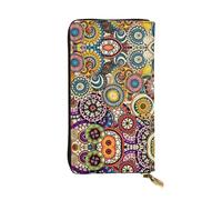 CPyuqw Cartera de piel con estampado floral de círculos étnicos para mujeres y hombres, bolso de mano con tarjetero, bolsillo para monedas y compartimento para chequera, Patrón floral de círculos